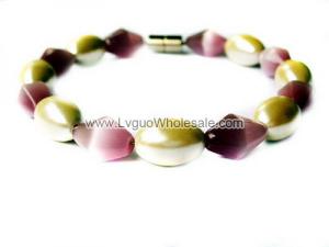 Magnet Clasp Pearl Color Hematite Beads  Opal Cat's Eye Bracelet